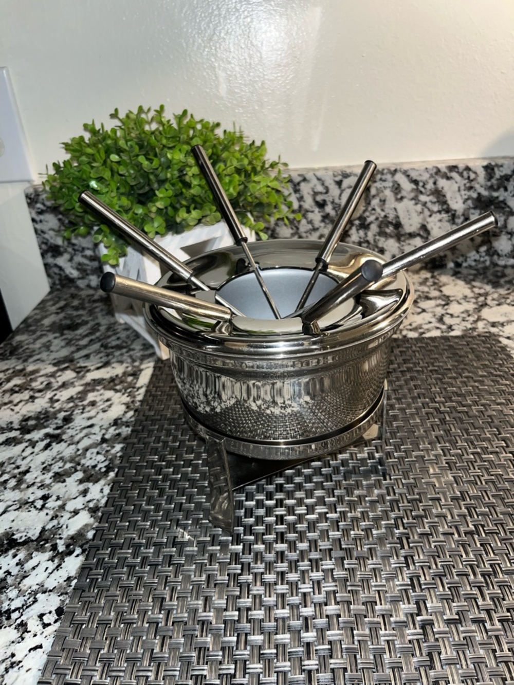 Stainless Steel Crate & Barrel Fondue Set - Silver